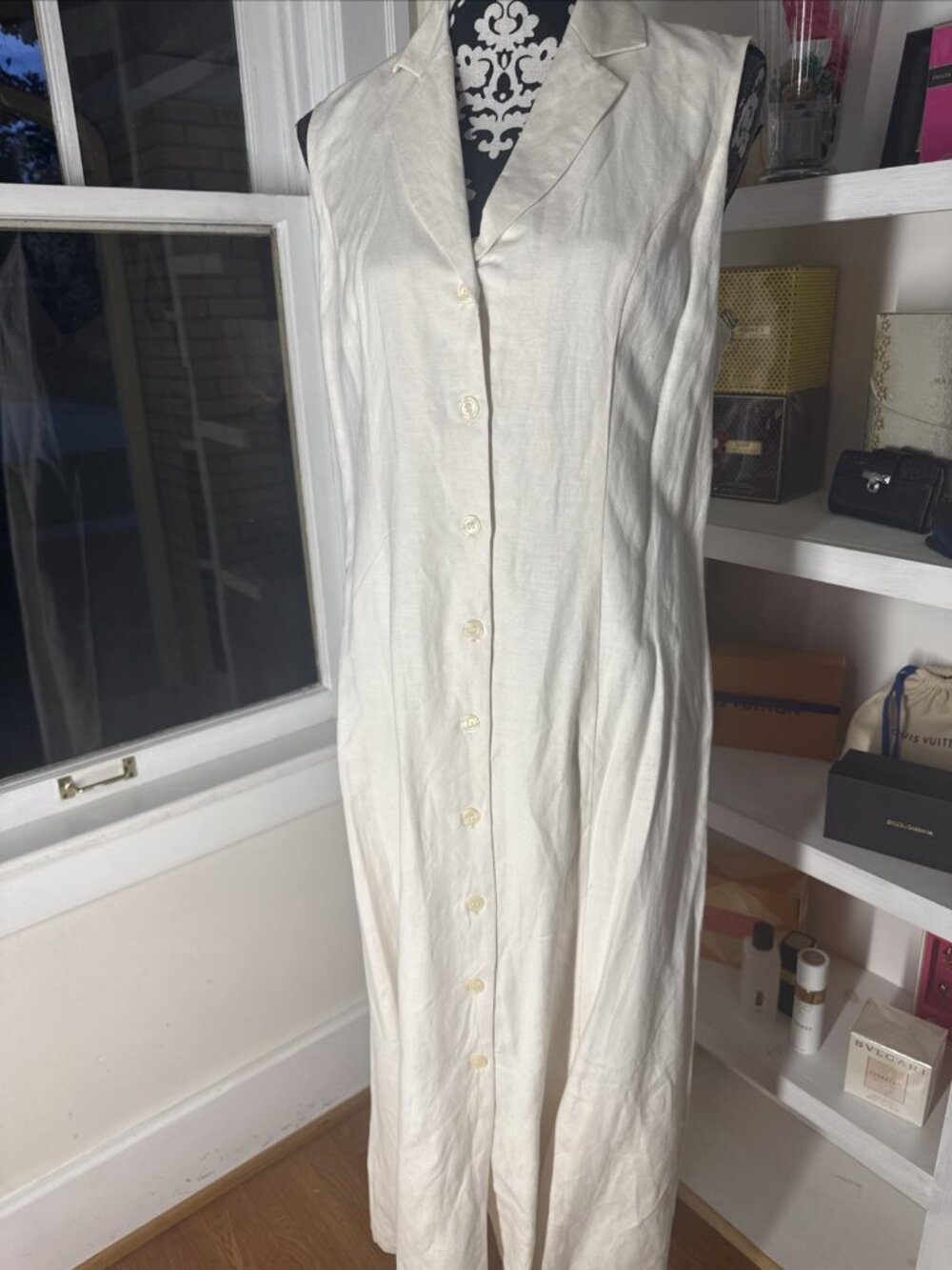 Women Wild Thyme Linen Blend Midi Dress Wheat Color Size 14P Classic Old $